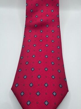 Dior Red Silk Tie with Navy Geometric Motif